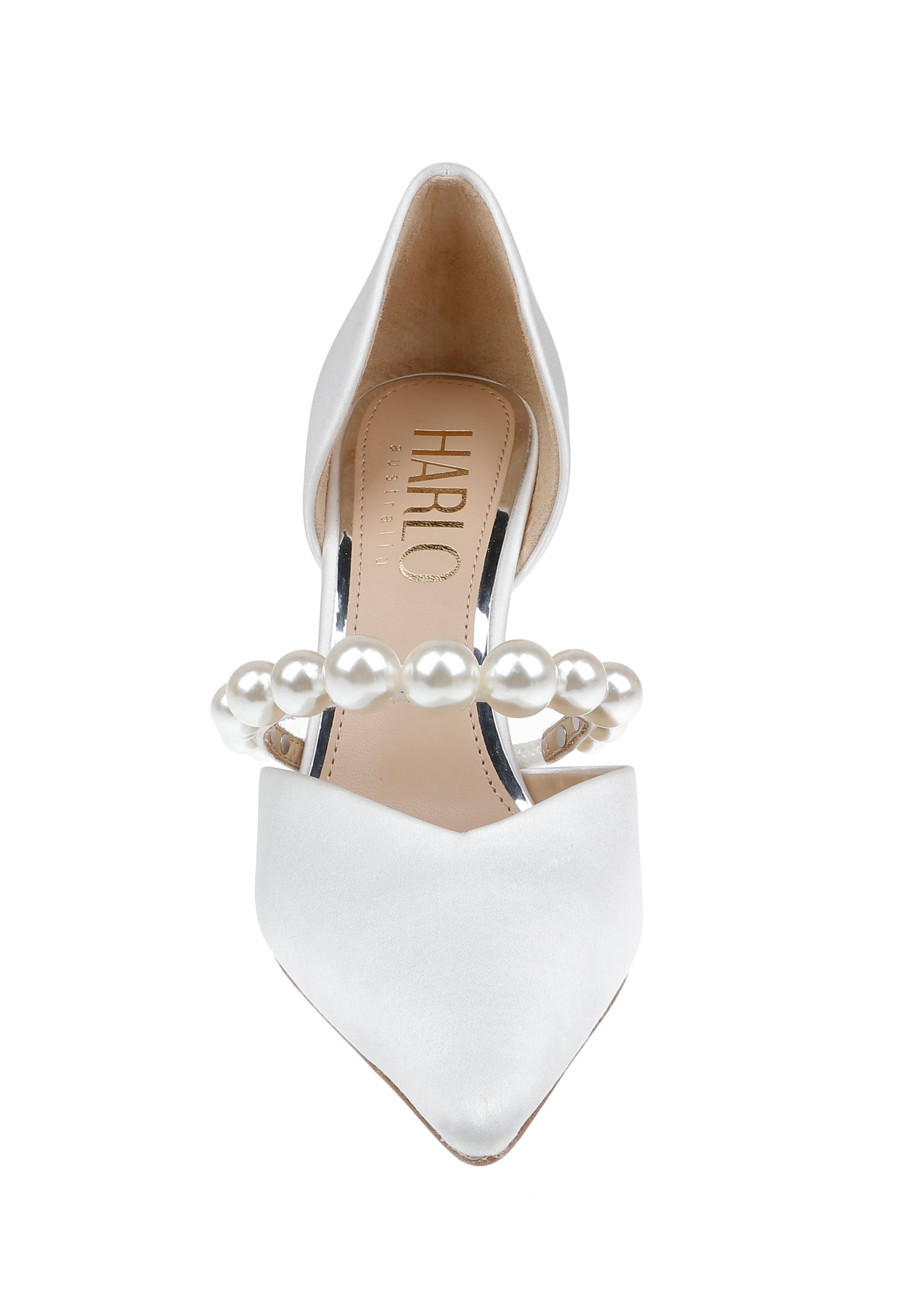 EMMA - D'ORSAY POINTED TOE HIGH HEELS WITH PEARL STRAP - SOFT WHITE