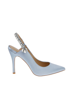 BONNIE AZURE - BLUE CRYSTAL EMBELLISHED SLING BACK BRIDAL PUMP