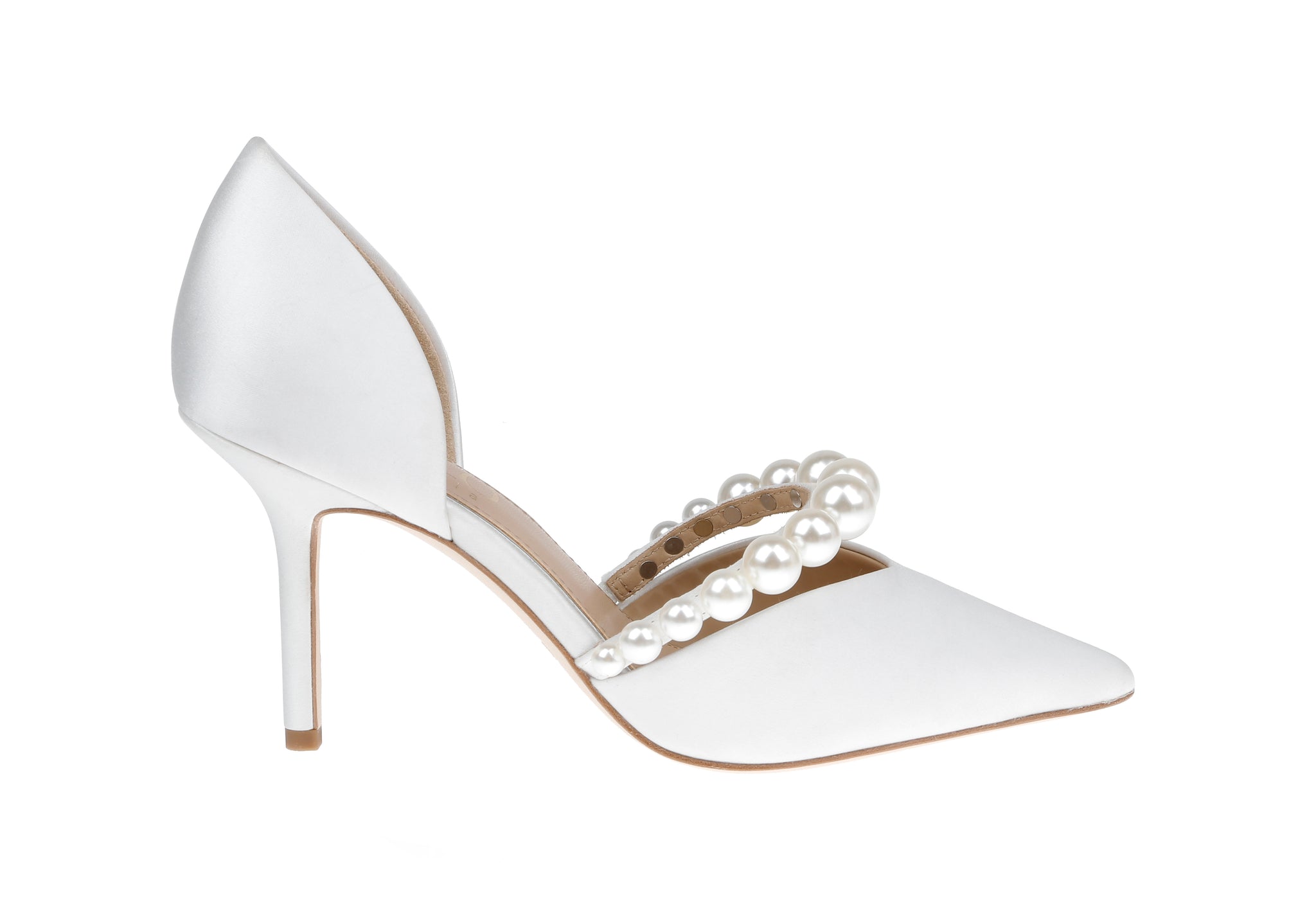 EMMA - D'ORSAY POINTED TOE HIGH HEELS WITH PEARL STRAP - SOFT WHITE