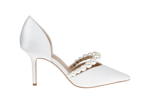 EMMA - D'ORSAY POINTED TOE HIGH HEELS WITH PEARL STRAP - SOFT WHITE