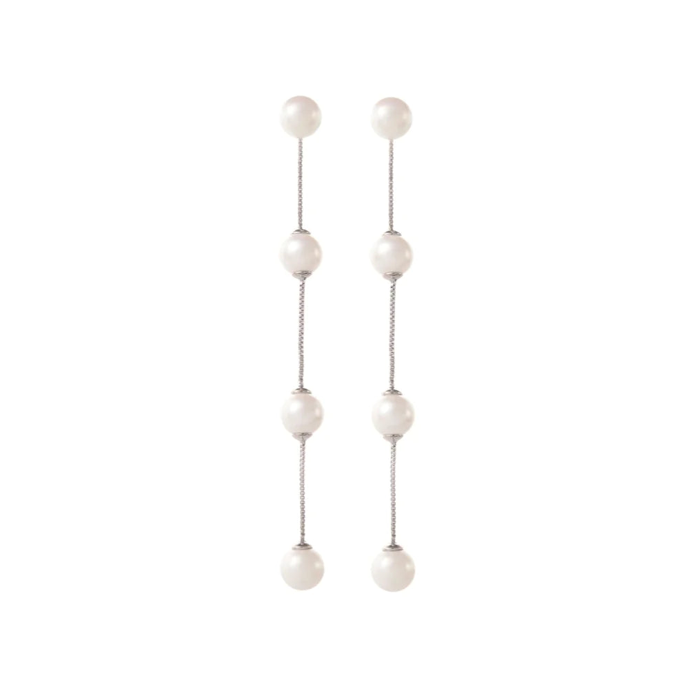 Amélie George IMOGEN - LONG PEARL CHAIN WEDDING EARRINGS - SILVER